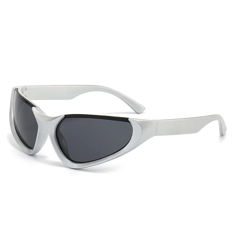 silver frame with black lens techno sunglasses