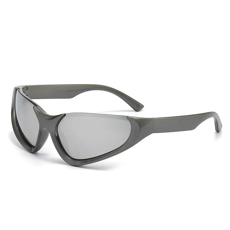 metallic frame with silver lens techno sunglasses