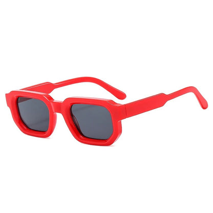 side view red rounded frame grey lens techno festival sunglasses