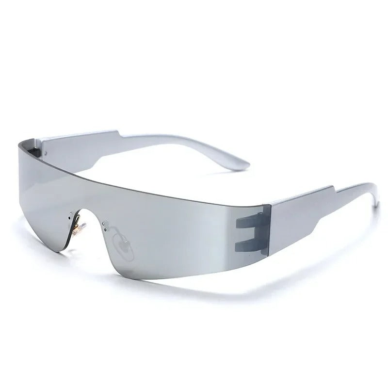 silver visor and silver frame techno sunglasses