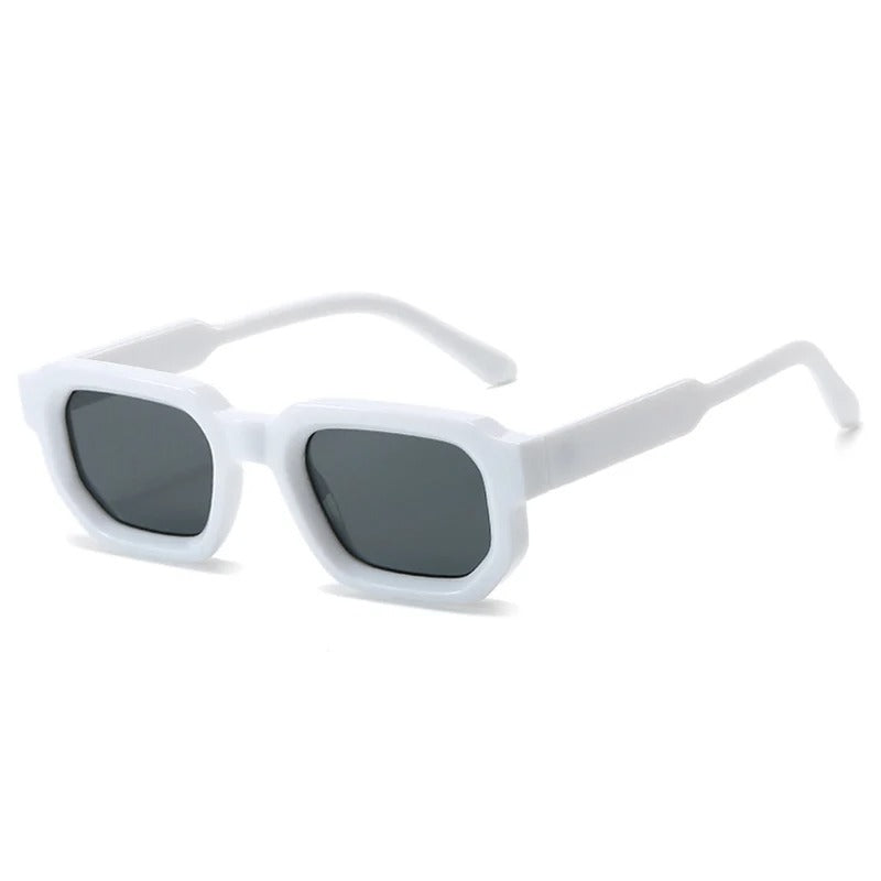 side view white rounded frame black lens techno festival sunglasses