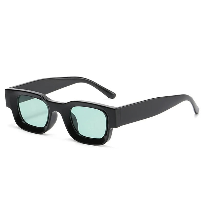 black rounded frame with green lens techno festival sunglasses