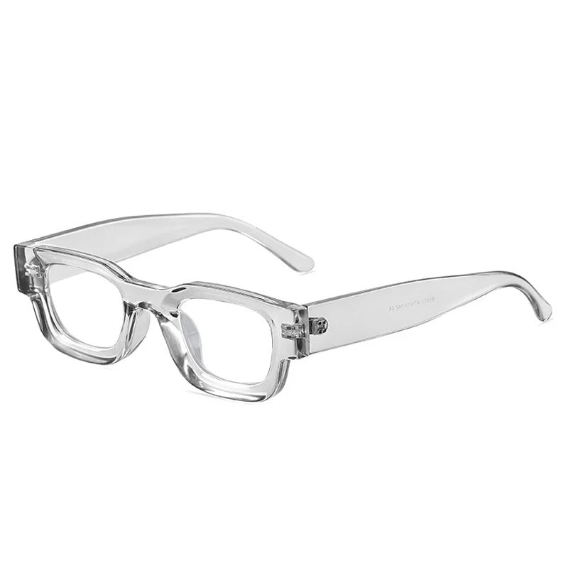 light grey rounded frame with clear lens techno festival sunglasses