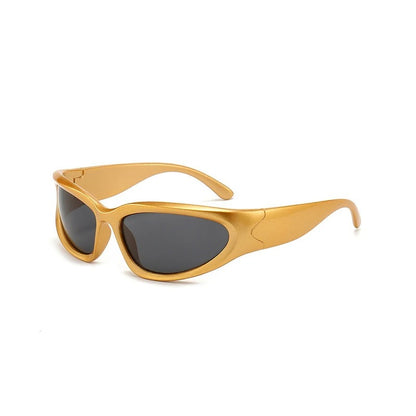 yellow oval frame with blue lens techno sunglasses